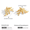 Pendientes de hoja en acero inoxidable chapado en oro para mujer, joyas hipoalergénicas - Estilo Pájaro y Hoja (EH12116) / Dorado
