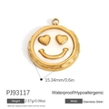 14K gold plated stainless steel heart charm with smiley face and white enamel finish - Heart Eyes Smile Style (PJ93117)