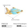 Fish shape pendant in 14k gold plated stainless steel with blue enamel and crystal - Fish Style (PJ93118)