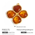 Amber four-leaf clover pendant in stainless steel, weighing 6.25g with a golden finish - Four-leaf Clover Style (PJ93175)