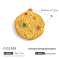 Round hammered 18K gold stainless steel evil eye pendant with 20.59mm diameter detail - Hammered Evil Eye Style (PJ92855)