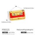 Creative 14k gold plated stainless steel cassette pendant with red enamel and crystals - Cassette Style (PJ93121)