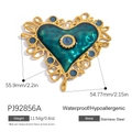 18K gold plated stainless steel vintage heart charm with blue details and retro design - Vintage Hollow Heart Style - Cyan (PJ92856A)