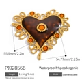 Vintage gold-plated stainless steel heart pendant with amber resin and tortoiseshell inlay - Vintage Hollow Heart Style - Tortoiseshell (PJ92856B)