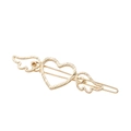 Detailed close-up of golden heart wing hair clip with elegant feather textured metal - Gold