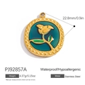 Waterproof 18K gold stainless steel rose pendant with dark teal enamel finish - Vintage Rose Pendant - Dark Cyan (PJ92857A)