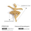 14k gold plated stainless steel ballerina pendant with white zircon inlay and shiny finish - Ballet Dancer Style (PJ93124)