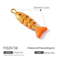 Golden stainless steel fish pendant with orange enamel scales and a red gemstone eye - Orange Fish Pendant (PJ92673B)