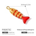 Waterproof stainless steel fish charm with red enamel scales and red stone eye - Red Fish Pendant (PJ92673C)