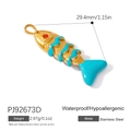 Fishbone pendant in gold and blue stainless steel with red zircon eye detail - Sky Blue Fish Pendant (PJ92673D)