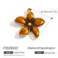 Golden stainless steel five-petal flower pendant with amber resin inlay 18.39mm size - Five-Petal Flower Pendant - Brownish Yellow (PJ92858C)