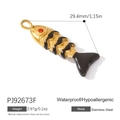 Golden stainless steel fish pendant with black patterns and a red gemstone eye detail - Black Gold Tropical Fish (PJ92673F)