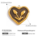 Waterproof 18K gold plated stainless steel heart pendant with black tulip enamel design - Heart Tulip Pendant - Black (PJ92859A)