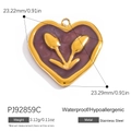 18K gold plated stainless steel heart pendant with purple enamel and golden tulip relief - Heart Tulip Pendant - Purple (PJ92859C)