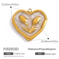 Gold-plated stainless steel heart tulip pendant with white textured inlay 23mm - Heart Tulip Pendant - White (PJ92859D)