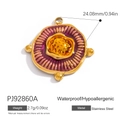 Round purple enamel stainless steel pendant with gold floral center and 24mm outer diameter - Artistic Round Pendant - Purple (PJ92860A)