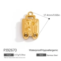 Golden suitcase stainless steel pendant with heart and plane detail on white background - Gold Suitcase Pendant (PJ92670)