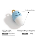 Pendentif capsule bleu souriant en alliage hypoallergénique avec anneau doré - Capsule Sourire Bleue Blanche (PJ92658A)