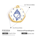 Pendentif hexagonal en acier étanche avec céramique blanche et motif de conque bleue - Style Hexagonal Conque Bleue (PJ93004)