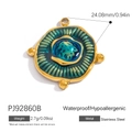 Waterproof 18K gold-plated stainless steel round pendant with turquoise enamel inlay - Artistic Round Pendant - Blue Green (PJ92860B)