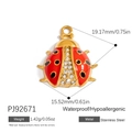 18K gold plated stainless steel ladybug pendant with red enamel and white crystals - Ladybug Enamel Pendant (PJ92671)