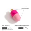 Pendentif en forme de pilule rose avec visage souriant en alliage poli brillant - Capsule Sourire Rose (PJ92658B)
