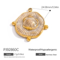 Polished 18K gold stainless steel coin pendant with white enamel center and hypoallergenic finish - Artistic Round Pendant - White (PJ92860C)