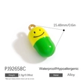 Pendentif pilule dessin animé DIY avec smiley vert et jaune et anneau en alliage doré - Capsule Sourire Jaune Verte (PJ92658C)