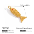Polished 18K gold-plated stainless steel fish pendant with red gemstone eye - Red-Eyed Gold Koi (PJ92673)