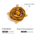 18K gold plated stainless steel irregular round pendant with sunburst texture - Radiant Pattern Round Pendant - Gold (PJ92860D)