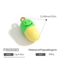 Pendentif capsule en résine vert et jaune avec smiley et anneau en alliage doré - Capsule Sourire Verte Jaune (PJ92658D)