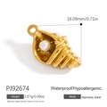 Golden stainless steel shell pendant with a white pearl insert, waterproof design - Pearl Shell Pendant (PJ92674)