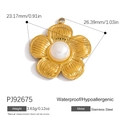 Waterproof gold stainless steel flower pendant with white pearl center for DIY jewelry - Radial Textured Five-Petal Flower Pendant (PJ92675)
