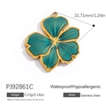 18K gold plated stainless steel flower pendant with green enamel inlay for DIY necklaces - Five-Petal Flower Pendant - Dark Green (PJ92861C)