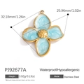 Light blue oil-painted flower charm pendant in waterproof stainless steel for DIY jewelry - Blue Marble Four-Petal Flower Pendant (PJ92677A)