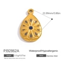Gold stainless steel water drop pendant with blue zircon and floral pattern - Hollow Teardrop Pendant - Blue (PJ92862A)