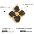 DIY black enamel four-leaf flower pendant in gold stainless steel for jewelry making - Black Four-Petal Flower Pendant (PJ92677B)