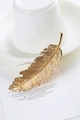 Elegant gold feather hair clip with detailed metallic texture on white card - Gold (B8404)