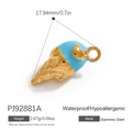 Blue enamel ice cream pendant in gold-tone stainless steel for DIY jewelry - Blue Ice Cream Shape Pendant (PJ92881A)