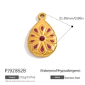Waterproof gold stainless steel teardrop pendant with purple enamel flower and red bead - Hollow Teardrop Pendant - Purple (PJ92862B)