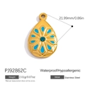 Waterproof 18K gold plated stainless steel teardrop pendant with blue floral enamel - Hollow Teardrop Pendant - Light Blue (PJ92862C)