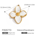 White enamel flower pendant in 18K gold plated stainless steel, 32mm clover charm - White Four-Petal Flower Pendant (PJ92677D)