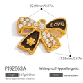 18K gold plated stainless steel black bow pendant with rhinestones and Love engraving - Love Bowknot Pendant - Black (PJ92863A)