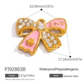 Golden stainless steel bow pendant with pink enamel Love lettering and sparkling crystals - Love Bowknot Pendant - Pink (PJ92863B)
