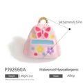 Pendentif cartable de dessin animé rose en alliage avec fleurs en émail - Sac à Dos Rose Mignon (PJ92660A)