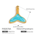 Blue whale tail pendant in gold stainless steel finish with marble enamel texture - Sky Blue Marble Fishtail Pendant (PJ92679A)