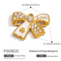 18K gold plated stainless steel bow pendant with white enamel and Love heart engraving - Love Bowknot Pendant - White (PJ92863C)