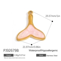 Pink enamel whale tail pendant in gold stainless steel with detailed size and weight specs - Pink Marble Fishtail Pendant (PJ92679B)