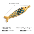 Minimalist 18K gold stainless steel fish pendant with blue gradient enamel scales - Colorful Koi Pendant - Blue Cyan (PJ92864C)