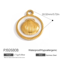 18K gold plated stainless steel round shell pendant with white enamel and 18.32mm diameter - White Enamel Shell Round Pendant (PJ92680B)